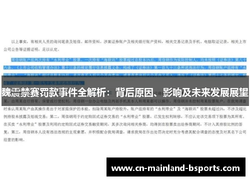 魏震禁赛罚款事件全解析：背后原因、影响及未来发展展望