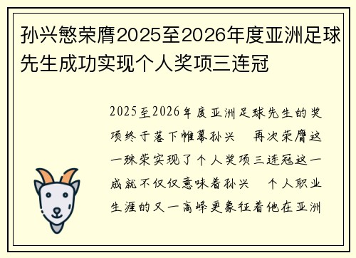 孙兴慜荣膺2025至2026年度亚洲足球先生成功实现个人奖项三连冠